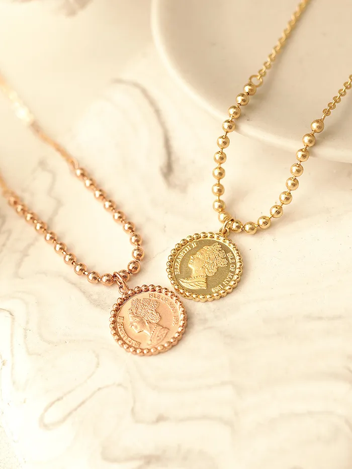 Necklaces MinimalBijoux 14K 18K Gold Elizabeth ball chain coin Necklace