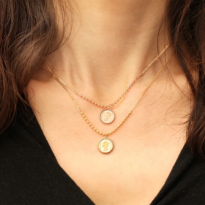 Necklaces MinimalBijoux 14K 18K Gold Elizabeth ball chain coin Necklace