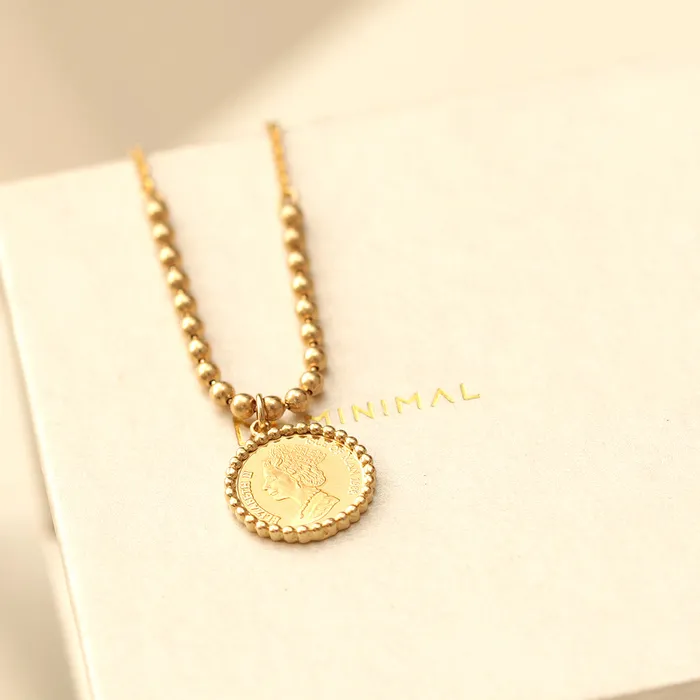 Necklaces MinimalBijoux 14K 18K Gold Elizabeth ball chain coin Necklace