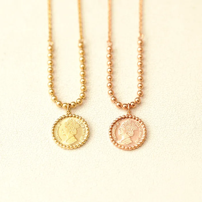 Necklaces MinimalBijoux 14K 18K Gold Elizabeth ball chain coin Necklace