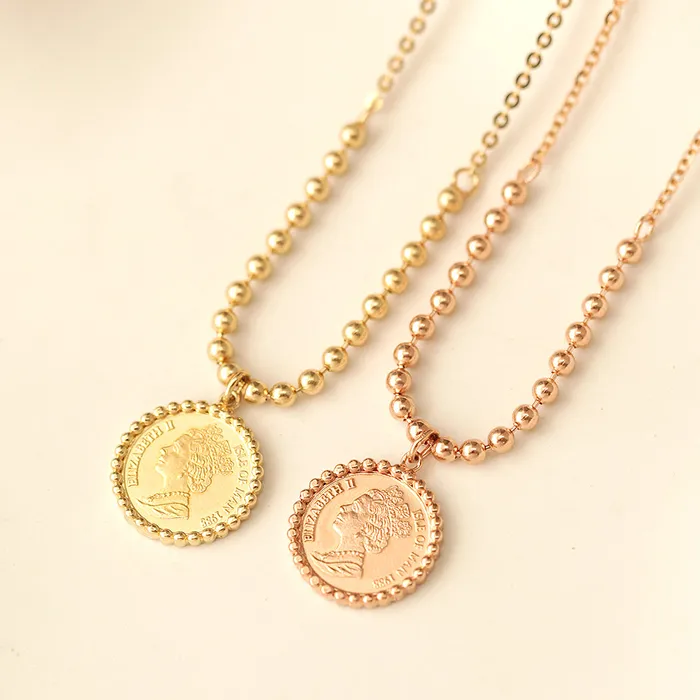 Necklaces MinimalBijoux 14K 18K Gold Elizabeth ball chain coin Necklace
