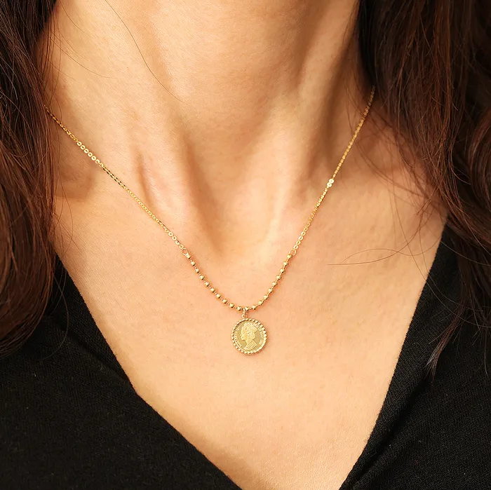 Necklaces MinimalBijoux 14K 18K Gold Elizabeth ball chain coin Necklace