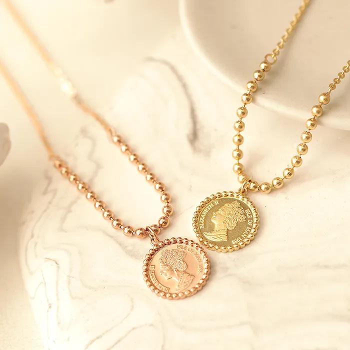 Necklaces MinimalBijoux 14K 18K Gold Elizabeth ball chain coin Necklace