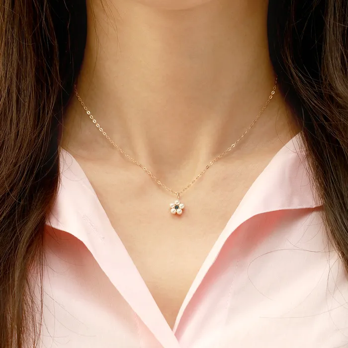 Necklaces MinimalBijoux 14K 18K Gold Lovely Pearl Flower Cubic Pendant Necklace