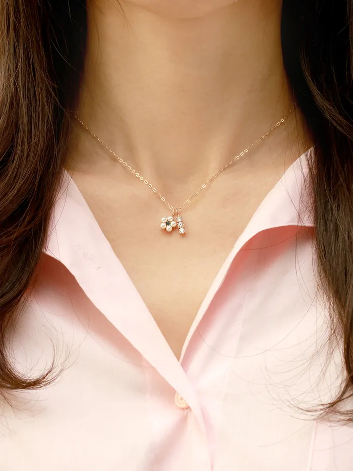 Necklaces MinimalBijoux 14K 18K Gold Lovely Pearl Flower Cubic Pendant Necklace