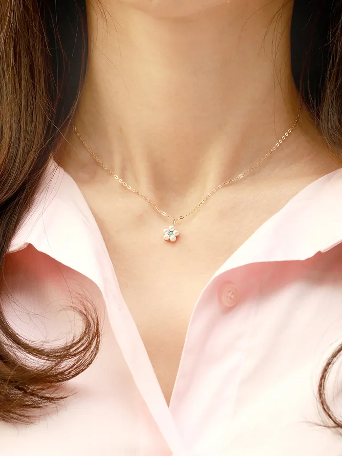 Necklaces MinimalBijoux 14K 18K Gold Lovely Pearl Flower Cubic Pendant Necklace