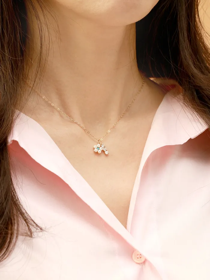 Necklaces MinimalBijoux 14K 18K Gold Lovely Pearl Flower Cubic Pendant Necklace