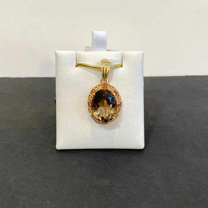 Necklaces Moriartys Gem Art 14K Yellow Gold Smoky Quartz and Spessartite Garnet Pendant 885 Carats Necklaces Moriartys Gem Art 14K Yellow Gold Smoky Quartz and Spessartite Garnet Pendant 885 Carats