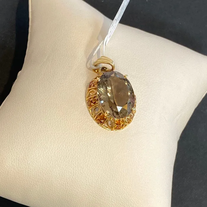 Necklaces Moriartys Gem Art 14K Yellow Gold Smoky Quartz and Spessartite Garnet Pendant 885 Carats