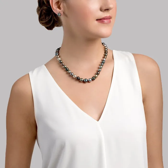 Necklaces MultiColor True Round Tahitian Pearl Necklace 80100mm AAAA Quality SPT