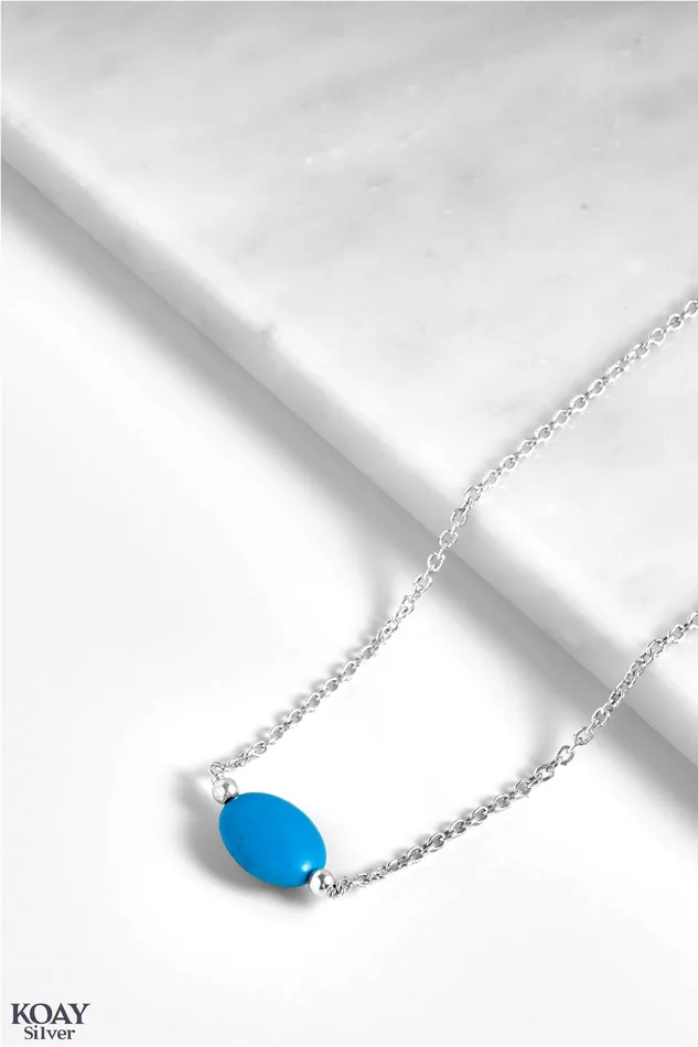 Necklaces Oval Blue Stone Necklace KOAY Silver Store