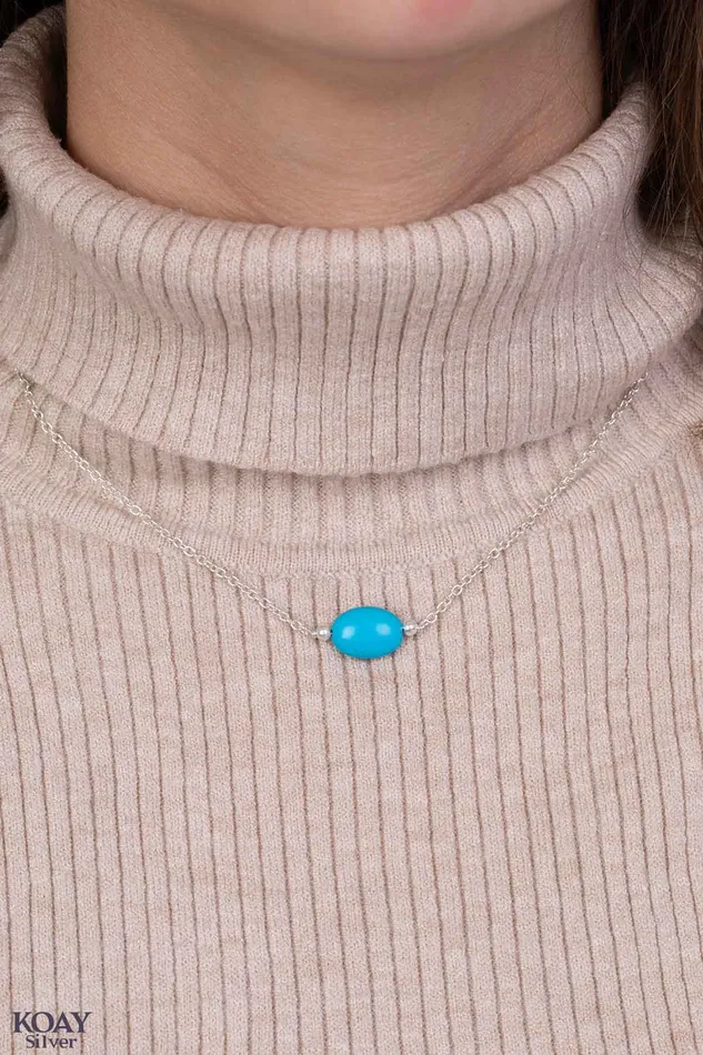 Necklaces Oval Blue Stone Necklace KOAY Silver Store Necklaces Oval Blue Stone Necklace KOAY Silver Store