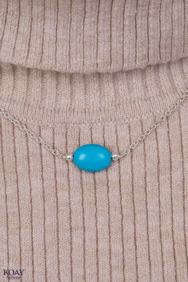 Necklaces Oval Blue Stone Necklace KOAY Silver Store Necklaces Oval Blue Stone Necklace KOAY Silver Store