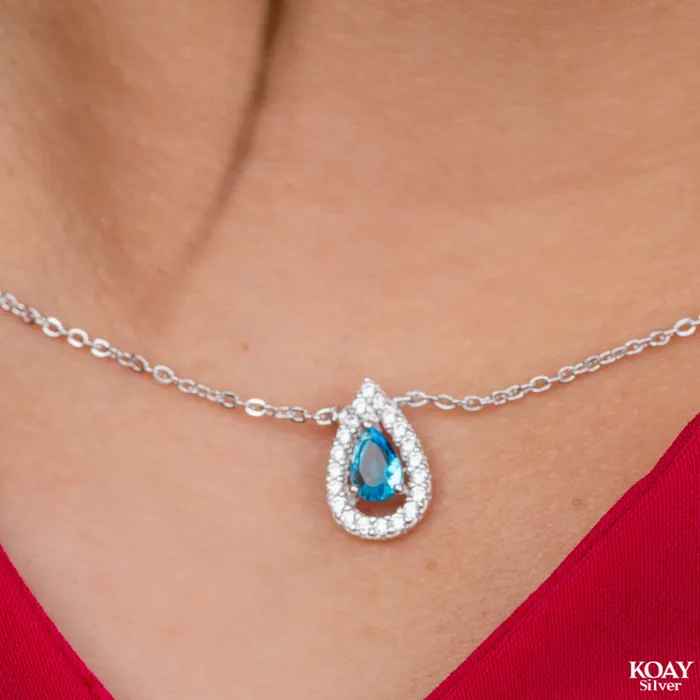 Oval zircon Aqua 02 Necklace KOAY Silver Store Necklaces