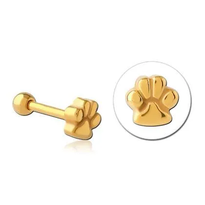 Paw Print Gold Cartilage Barbell Tulsa Body Jewelry PreStyled Sets