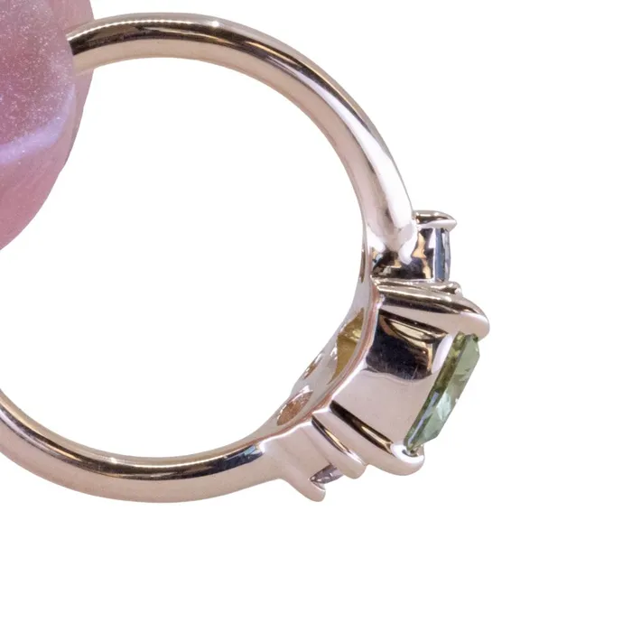 potentate Rings 099ct Trillion Bright Green Montana Sapphire and Natural Diamond Mountainscape Ring in 14k Yellow Gold