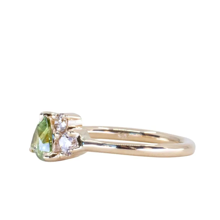 potentate Rings 099ct Trillion Bright Green Montana Sapphire and Natural Diamond Mountainscape Ring in 14k Yellow Gold