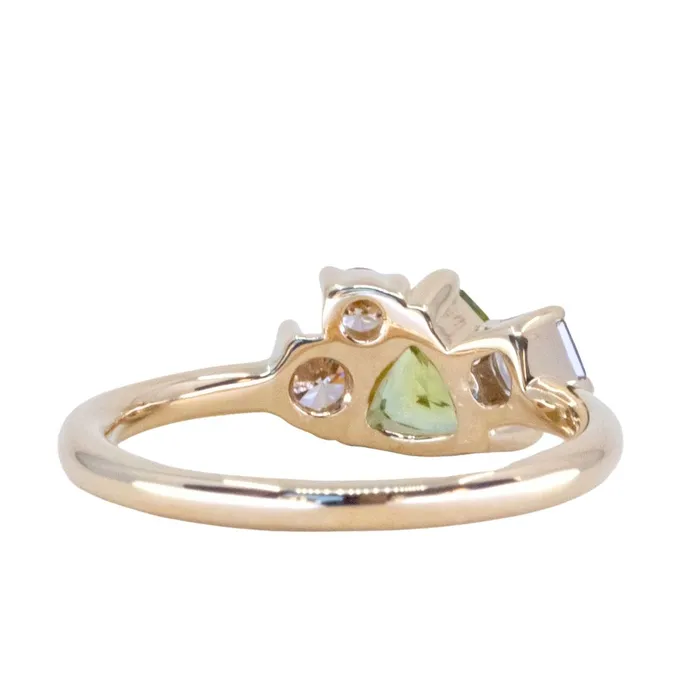 potentate Rings 099ct Trillion Bright Green Montana Sapphire and Natural Diamond Mountainscape Ring in 14k Yellow Gold
