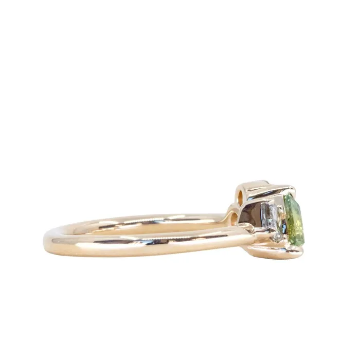 potentate Rings 099ct Trillion Bright Green Montana Sapphire and Natural Diamond Mountainscape Ring in 14k Yellow Gold