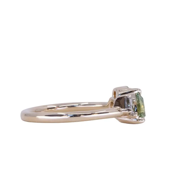 potentate Rings 099ct Trillion Bright Green Montana Sapphire and Natural Diamond Mountainscape Ring in 14k Yellow Gold