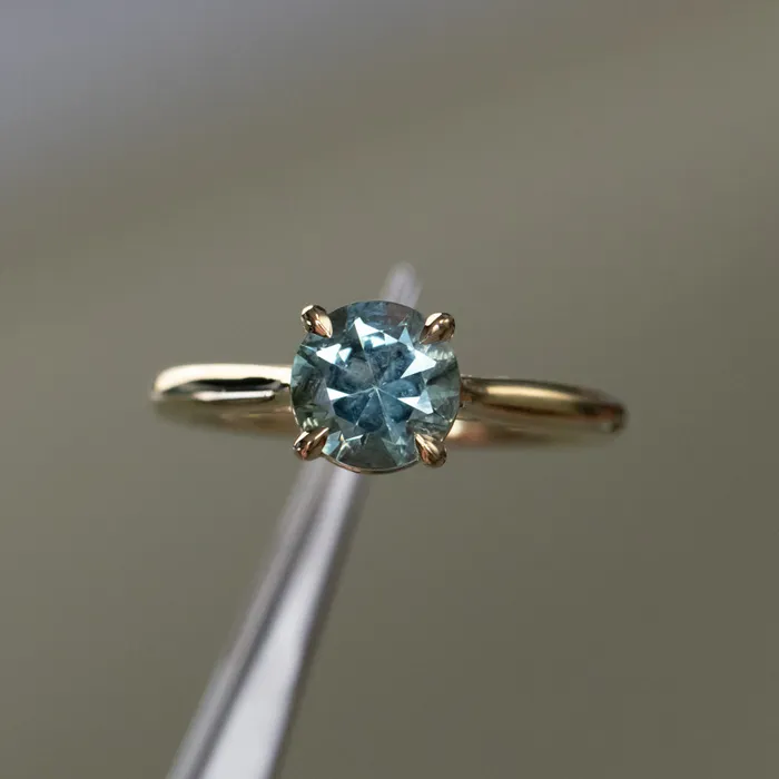 PreStyled Sets Anueva Jewelry 166ct Round Untreated Montana Sapphire Four Prong Cathedral Solitaire in 18k Yellow Gold