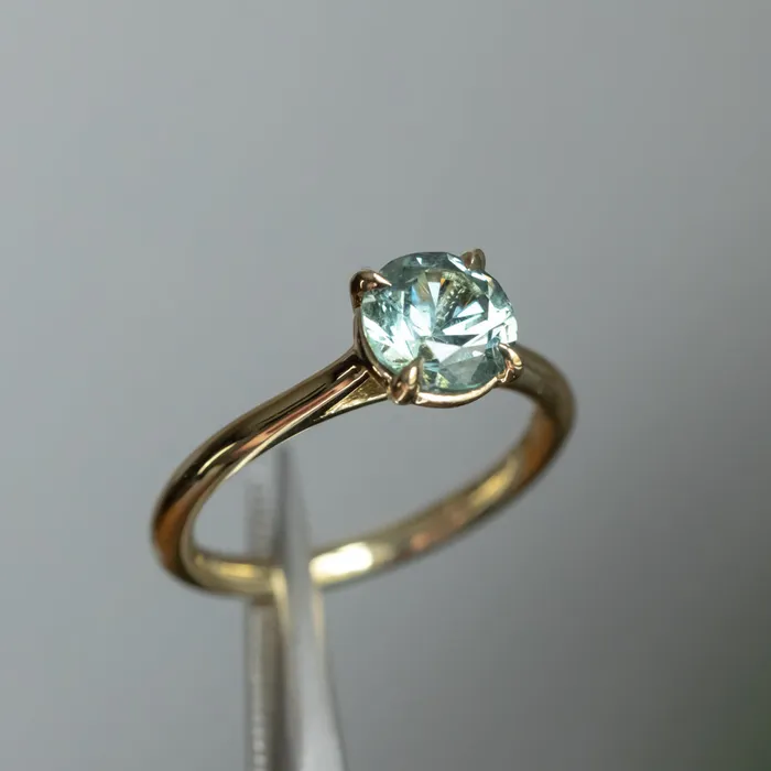 PreStyled Sets Anueva Jewelry 166ct Round Untreated Montana Sapphire Four Prong Cathedral Solitaire in 18k Yellow Gold