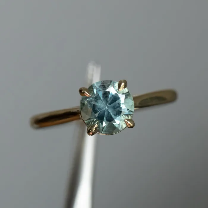 PreStyled Sets Anueva Jewelry 166ct Round Untreated Montana Sapphire Four Prong Cathedral Solitaire in 18k Yellow Gold