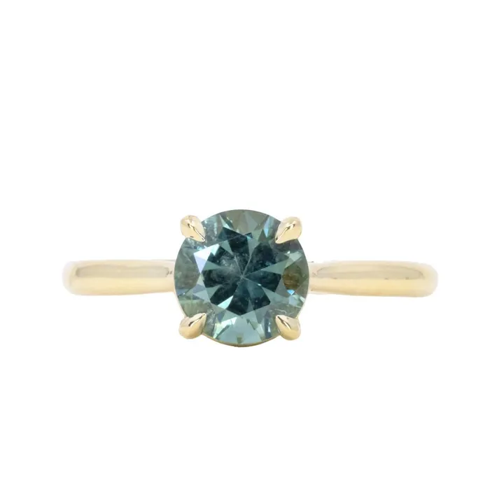 PreStyled Sets Anueva Jewelry 166ct Round Untreated Montana Sapphire Four Prong Cathedral Solitaire in 18k Yellow Gold