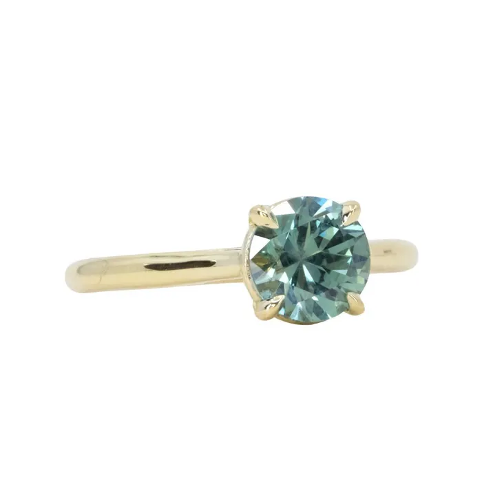 PreStyled Sets Anueva Jewelry 166ct Round Untreated Montana Sapphire Four Prong Cathedral Solitaire in 18k Yellow Gold