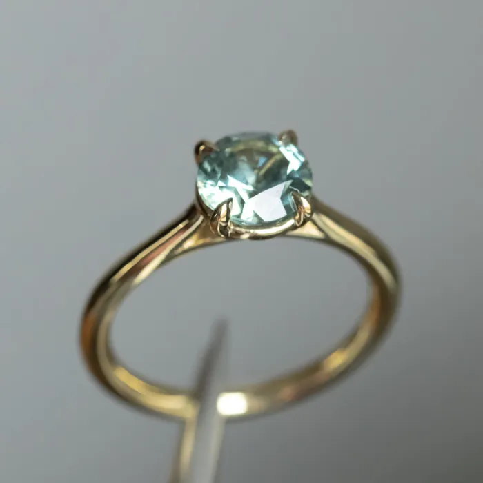 PreStyled Sets Anueva Jewelry 166ct Round Untreated Montana Sapphire Four Prong Cathedral Solitaire in 18k Yellow Gold