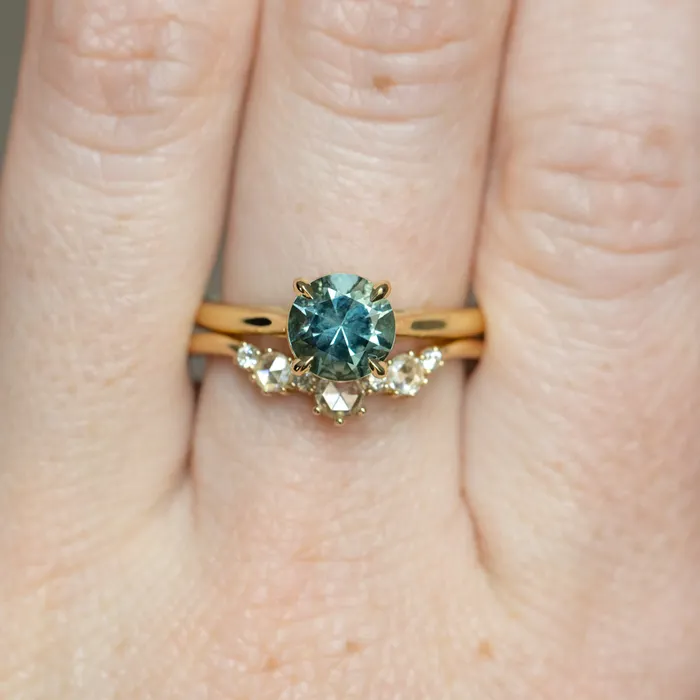 PreStyled Sets Anueva Jewelry 166ct Round Untreated Montana Sapphire Four Prong Cathedral Solitaire in 18k Yellow Gold