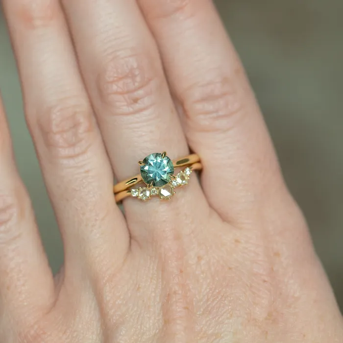 PreStyled Sets Anueva Jewelry 166ct Round Untreated Montana Sapphire Four Prong Cathedral Solitaire in 18k Yellow Gold