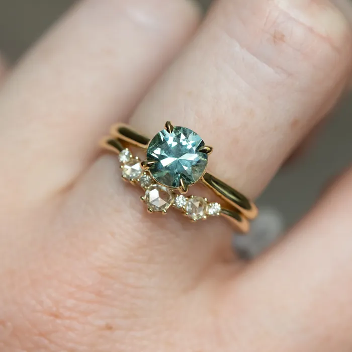 PreStyled Sets Anueva Jewelry 166ct Round Untreated Montana Sapphire Four Prong Cathedral Solitaire in 18k Yellow Gold
