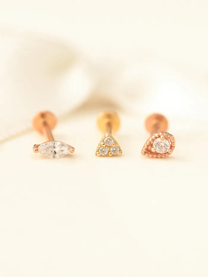 PreStyled Sets MinimalBijoux 14K Gold Internally Threaded Cubic Tragus Labret Piercing 18G16G PreStyled Sets MinimalBijoux 14K Gold Internally Threaded Cubic Tragus Labret Piercing 18G16G