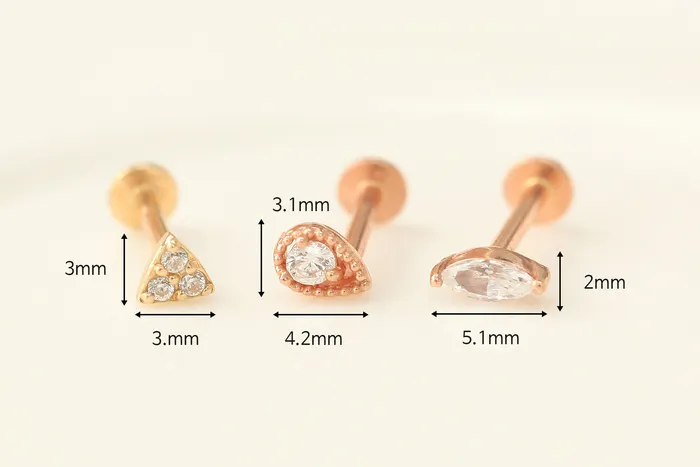 PreStyled Sets MinimalBijoux 14K Gold Internally Threaded Cubic Tragus Labret Piercing 18G16G