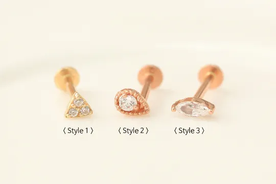 PreStyled Sets MinimalBijoux 14K Gold Internally Threaded Cubic Tragus Labret Piercing 18G16G