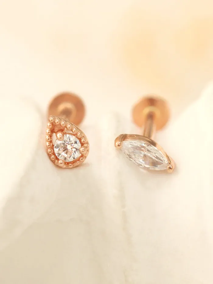 PreStyled Sets MinimalBijoux 14K Gold Internally Threaded Cubic Tragus Labret Piercing 18G16G