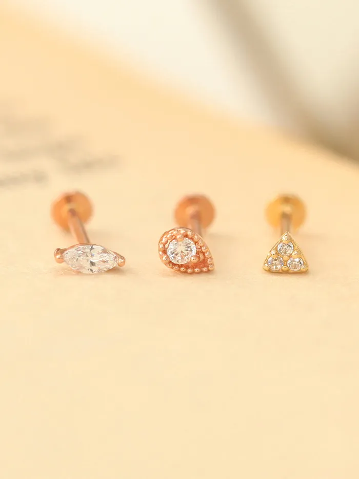 PreStyled Sets MinimalBijoux 14K Gold Internally Threaded Cubic Tragus Labret Piercing 18G16G