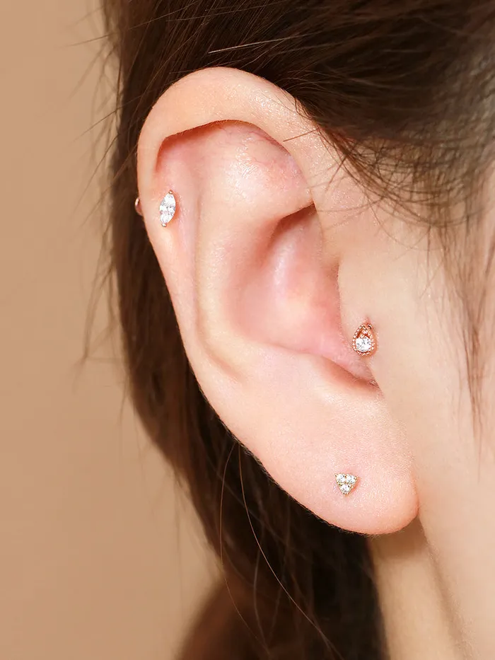 PreStyled Sets MinimalBijoux 14K Gold Internally Threaded Cubic Tragus Labret Piercing 18G16G