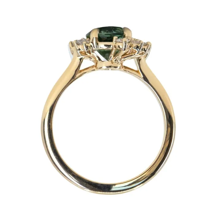 Rings 178ct Round Teal Madagascar Sapphire and Diamond Asymmetrical Cluster Ring in 14k Yellow Gold Ran