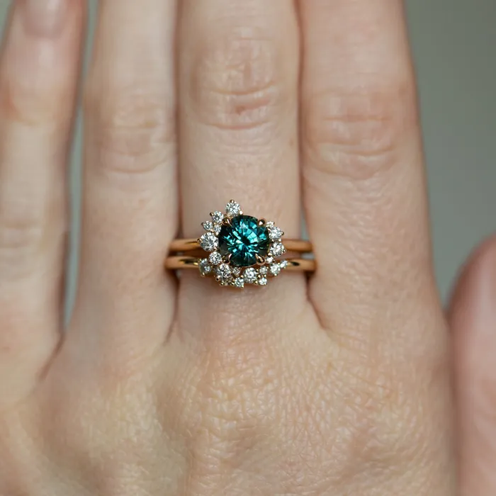 Rings 178ct Round Teal Madagascar Sapphire and Diamond Asymmetrical Cluster Ring in 14k Yellow Gold Ran