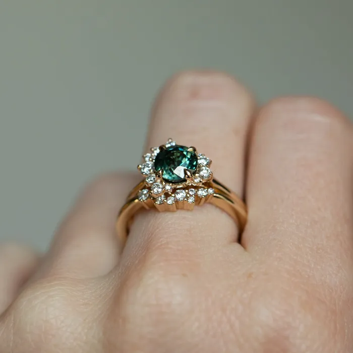 Rings 178ct Round Teal Madagascar Sapphire and Diamond Asymmetrical Cluster Ring in 14k Yellow Gold Ran