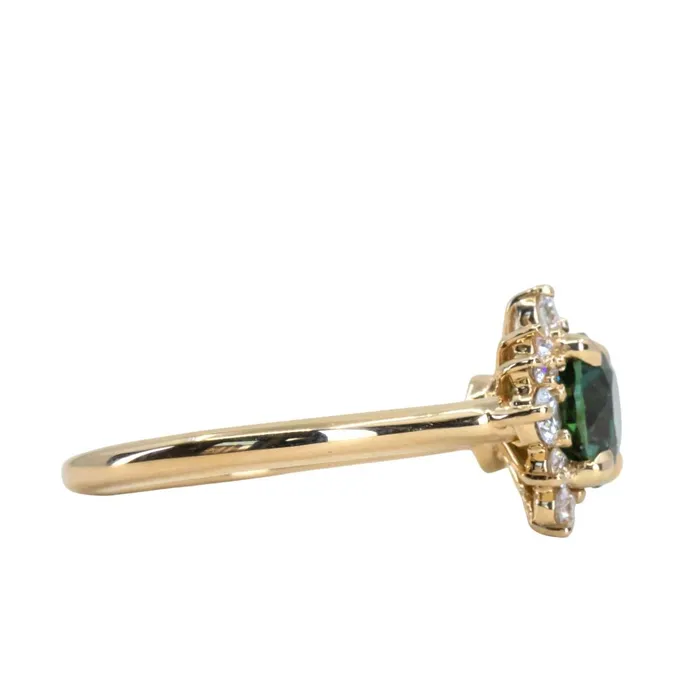 Rings 178ct Round Teal Madagascar Sapphire and Diamond Asymmetrical Cluster Ring in 14k Yellow Gold Ran