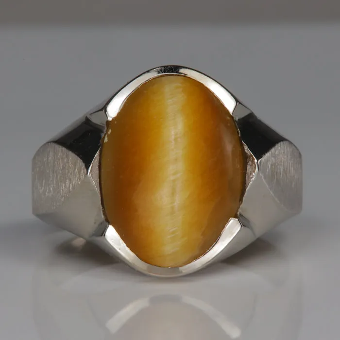 Rings 10K White Gold Tiger Eye Ring Moriartys Gem Art