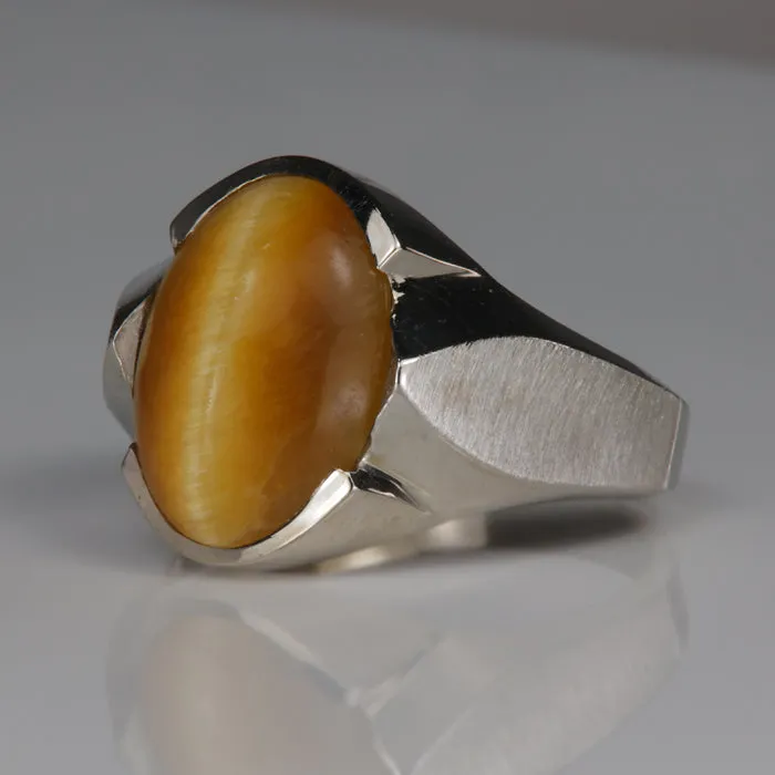 Rings 10K White Gold Tiger Eye Ring Moriartys Gem Art
