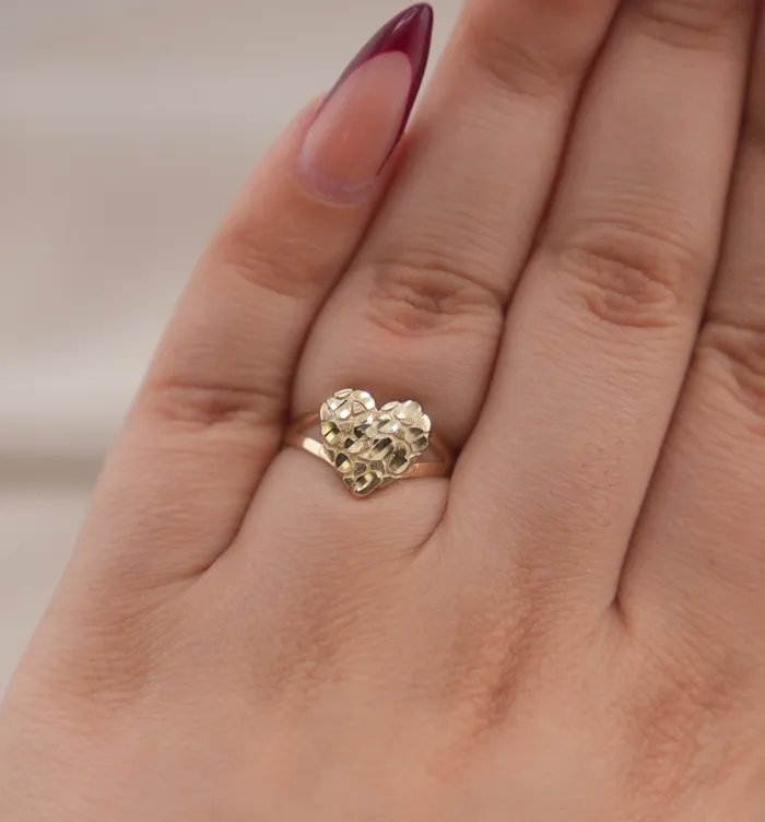 Rings 14K Gold Small Heart Nugget Ring AB and J Rings 14K Gold Small Heart Nugget Ring AB and J