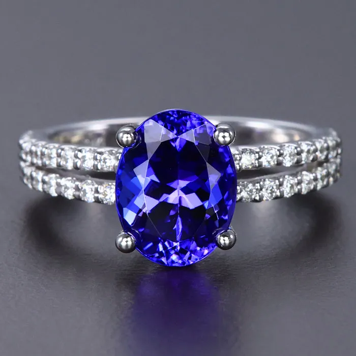 Rings 14k White Gold Oval Tanzanite and Diamond Ring 363 Carats Moriartys Gem Art