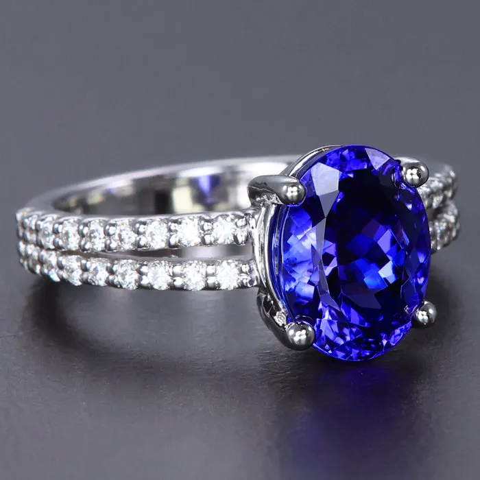 Rings 14k White Gold Oval Tanzanite and Diamond Ring 363 Carats Moriartys Gem Art