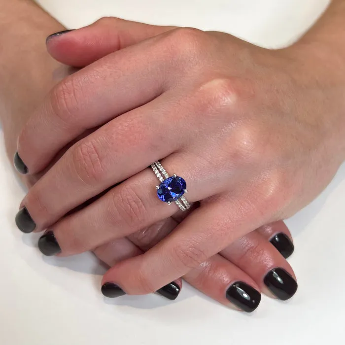 Rings 14k White Gold Oval Tanzanite and Diamond Ring 363 Carats Moriartys Gem Art