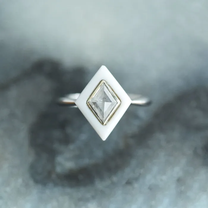 Rings Anueva Jewelry 064ct Rosecut Diamond and White Onyx Gemstone Halo Ring White Onyx Art Deco Ring in 14k White Gold Rings Anueva Jewelry 064ct Rosecut Diamond and White Onyx Gemstone Halo Ring White Onyx Art Deco Ring in 14k White Gold